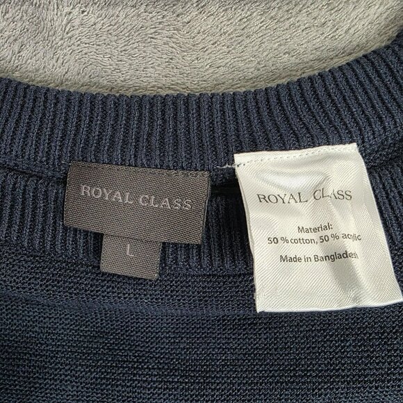 Mens Royal Class Navy Blue Knit Sweater Cotton Blend Long Sleeve Crew Neck L - Picture 2 of 7